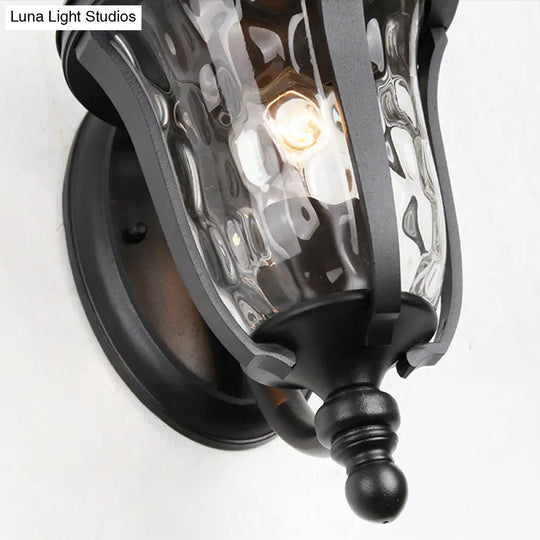 Industrial Glass Wall Lamp With Dimpled Urn Design - Single Bulb Outdoor Sconce In Black 3 Sizes