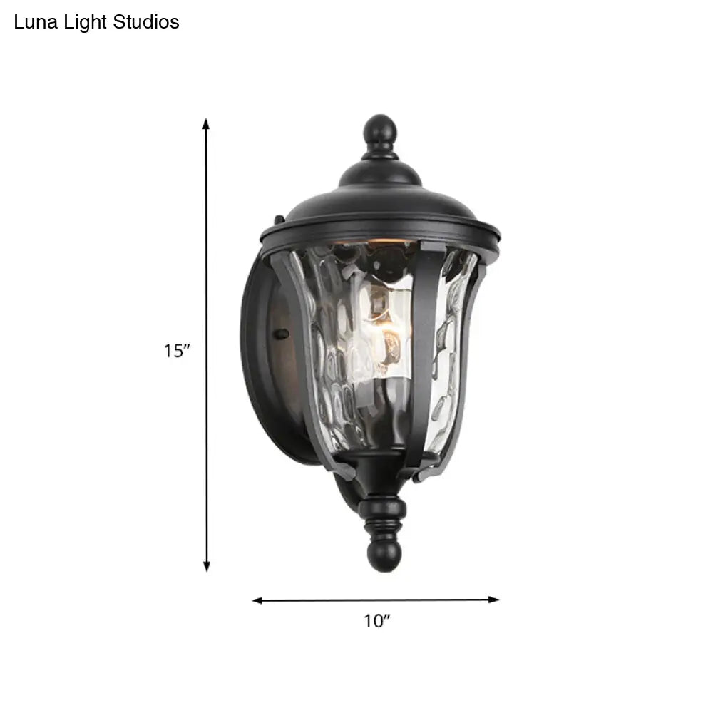 Industrial Glass Wall Lamp With Dimpled Urn Design - Single Bulb Outdoor Sconce In Black 3 Sizes