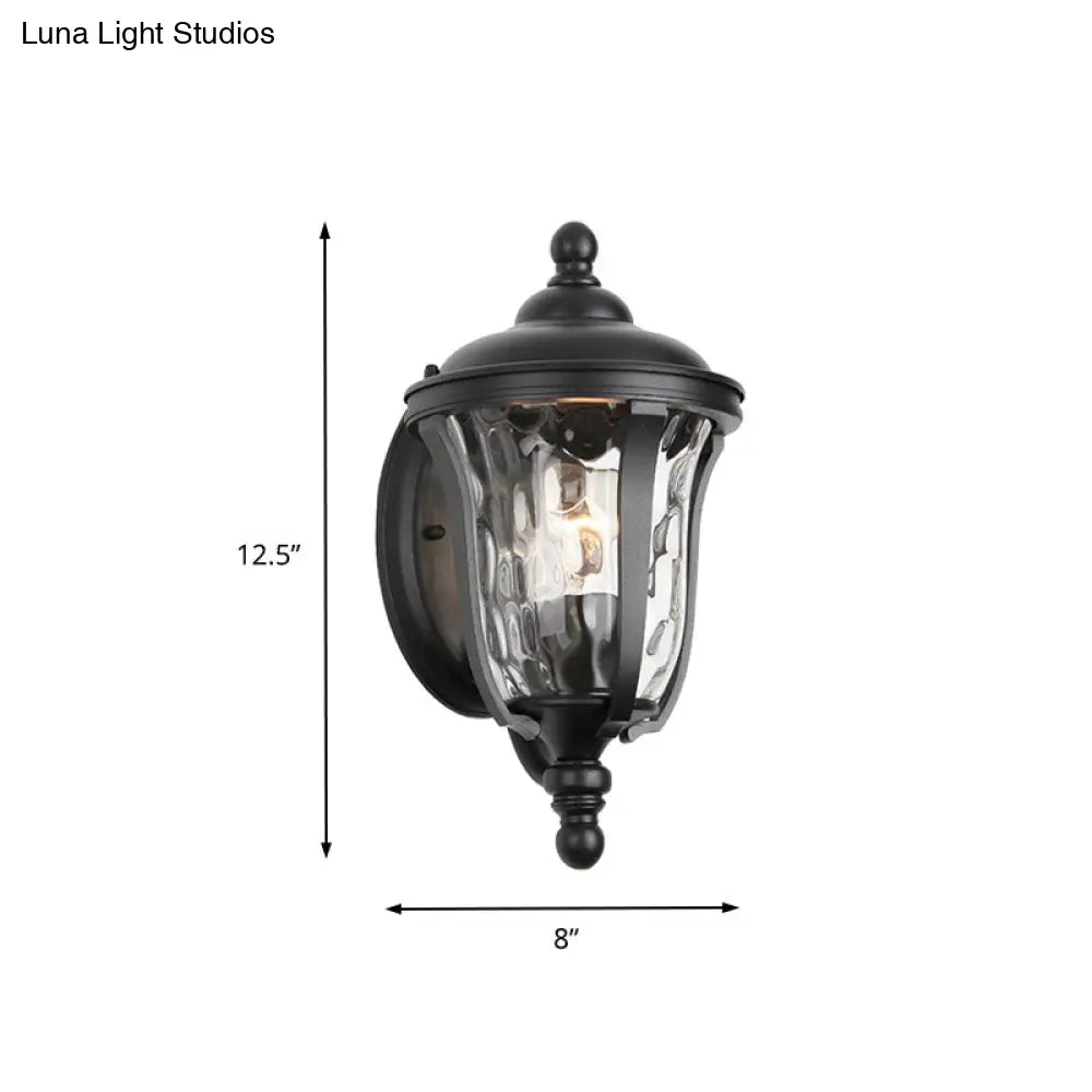 Industrial Glass Wall Lamp With Dimpled Urn Design - Single Bulb Outdoor Sconce In Black 3 Sizes