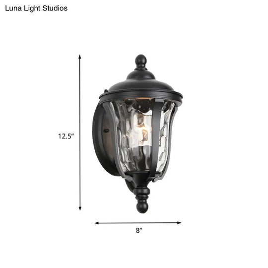 Industrial Glass Wall Lamp With Dimpled Urn Design - Single Bulb Outdoor Sconce In Black 3 Sizes