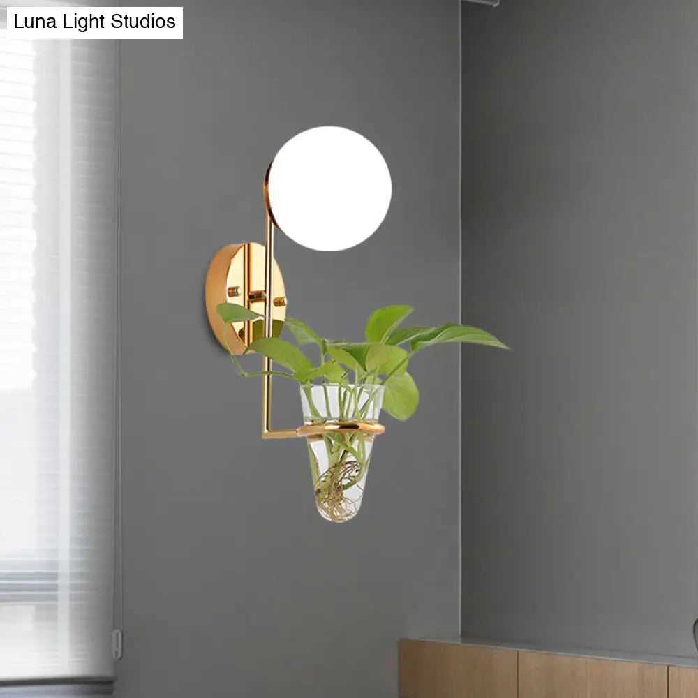 Industrial Global Cream/Smoke Gray Glass Wall Sconce Lamp With Clear Plant Cup - Black/Gold Finish