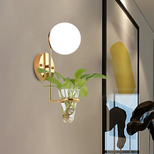 Industrial Global Cream/Smoke Gray Glass Wall Sconce Lamp With Clear Plant Cup - Black/Gold Finish