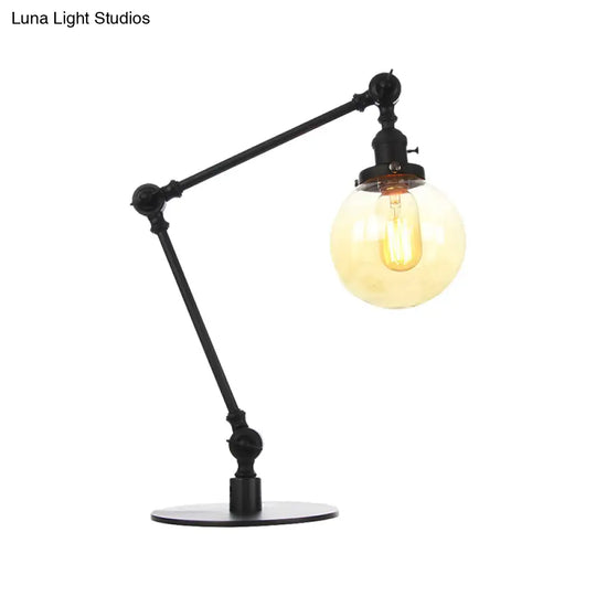 Industrial Global Table Lamp - Amber/Clear Glass Adjustable Arm Black/Brass Finish Restaurant