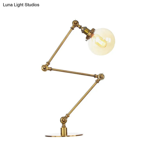 Industrial Global Table Lamp - Amber/Clear Glass Adjustable Arm Black/Brass Finish Restaurant