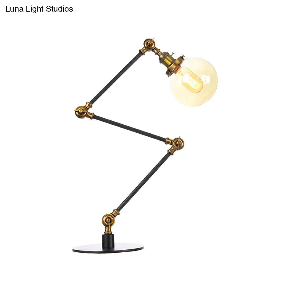 Industrial Global Table Lamp - Amber/Clear Glass Adjustable Arm Black/Brass Finish Restaurant