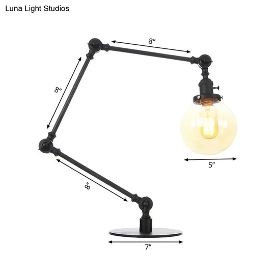 Industrial Global Table Lamp - Amber/Clear Glass Adjustable Arm Black/Brass Finish Restaurant