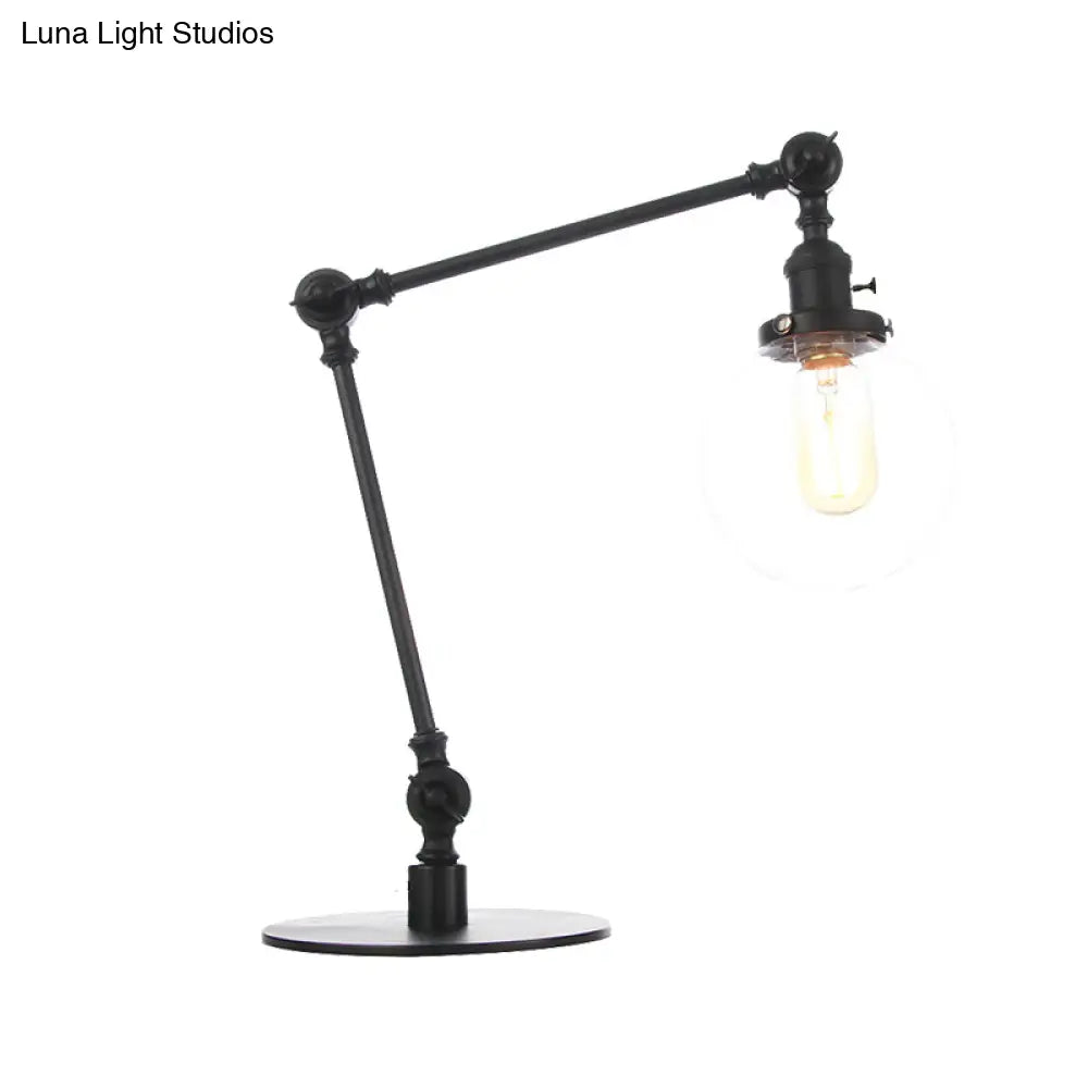 Industrial Global Table Lamp - Amber/Clear Glass Adjustable Arm Black/Brass Finish Restaurant