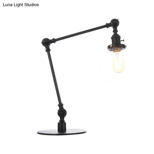 Industrial Global Table Lamp - Amber/Clear Glass Adjustable Arm Black/Brass Finish Restaurant