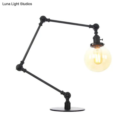 Industrial Global Table Lamp - Amber/Clear Glass Adjustable Arm Black/Brass Finish Restaurant