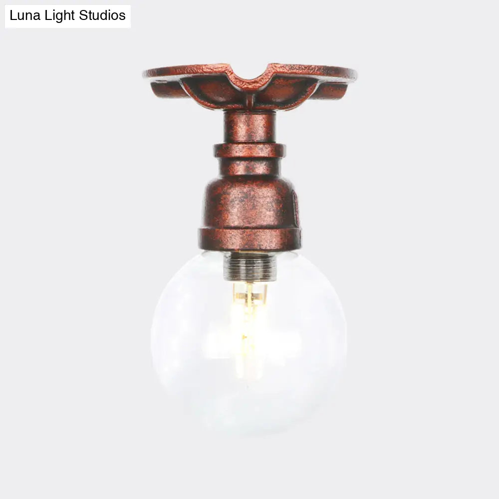 Industrial Globe Clear Glass Led Ceiling Light - Copper Finish