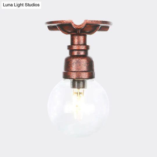 Industrial Globe Clear Glass Led Ceiling Light - Copper Finish