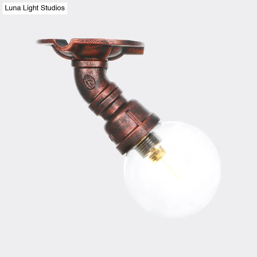 Industrial Globe Clear Glass Led Ceiling Light - Copper Finish