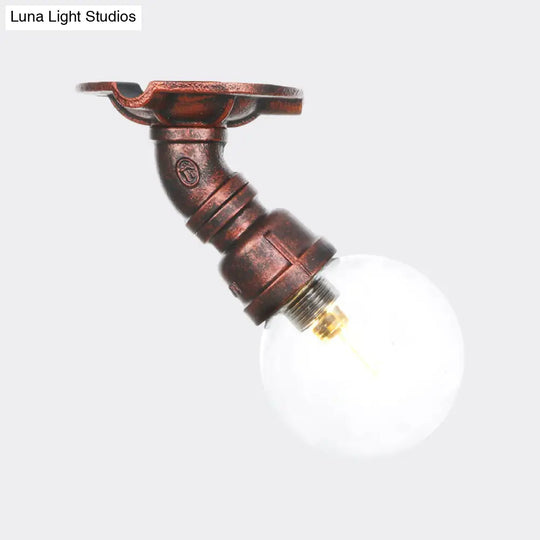 Industrial Globe Clear Glass Led Ceiling Light - Copper Finish