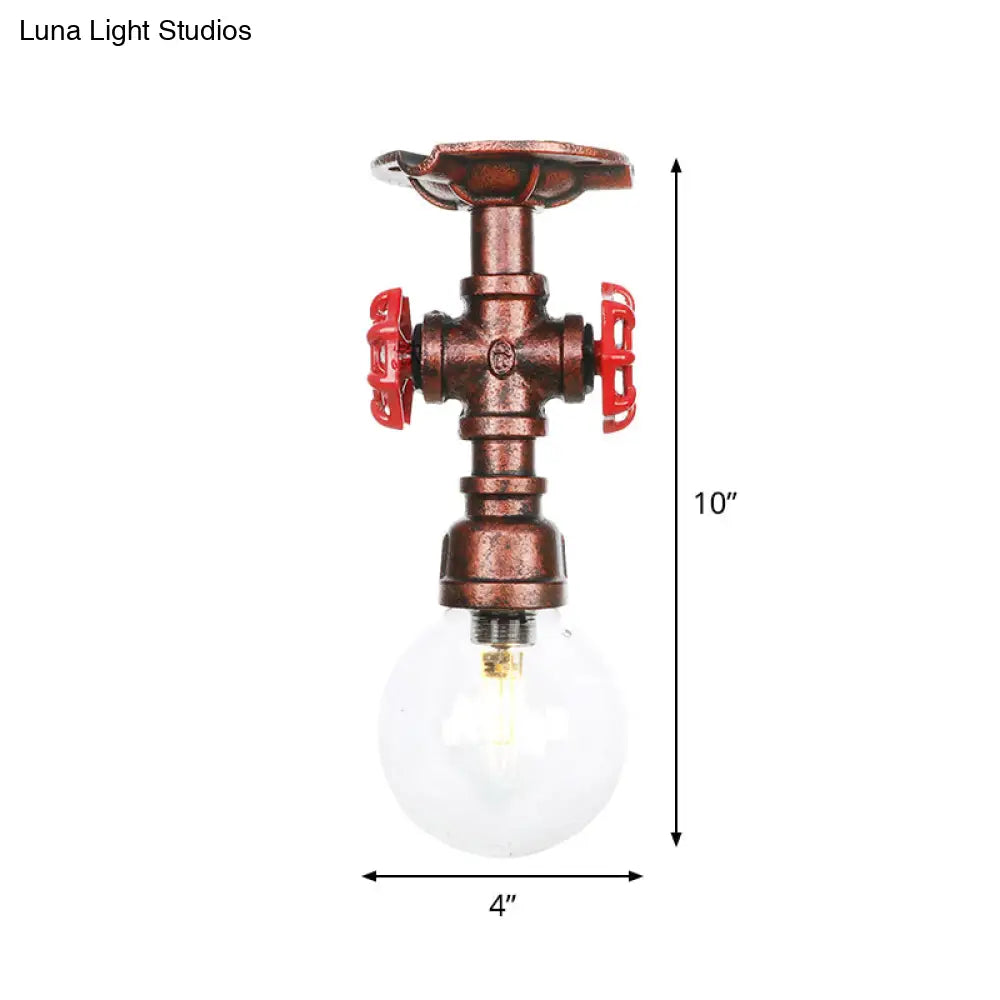 Industrial Globe Clear Glass Led Ceiling Light - Copper Finish