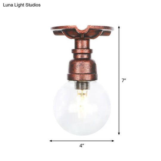 Industrial Globe Clear Glass Led Ceiling Light - Copper Finish