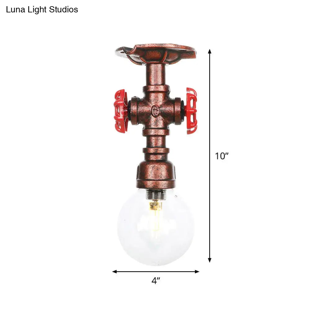 Industrial Globe Clear Glass Led Ceiling Light - Copper Finish