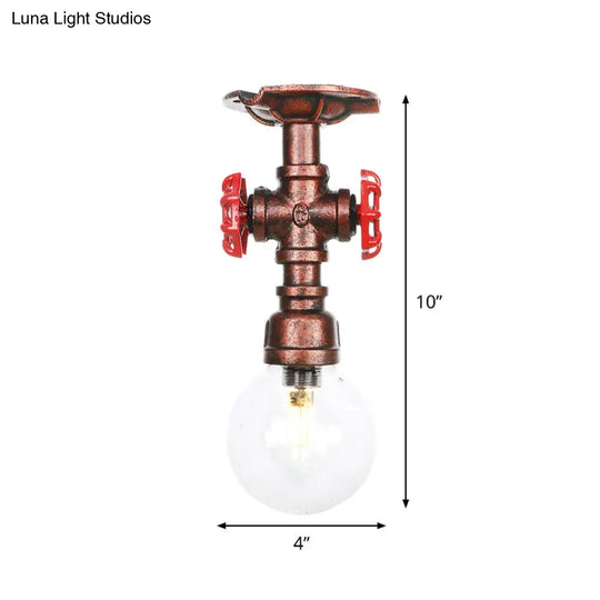 Industrial Globe Clear Glass Led Ceiling Light - Copper Finish