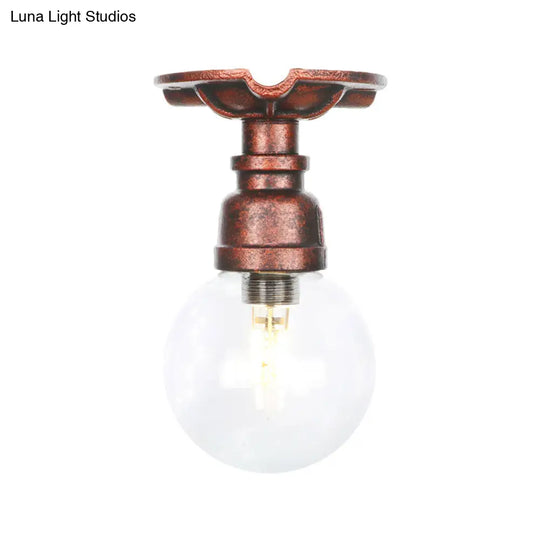 Industrial Globe Clear Glass Led Ceiling Light - Copper Finish