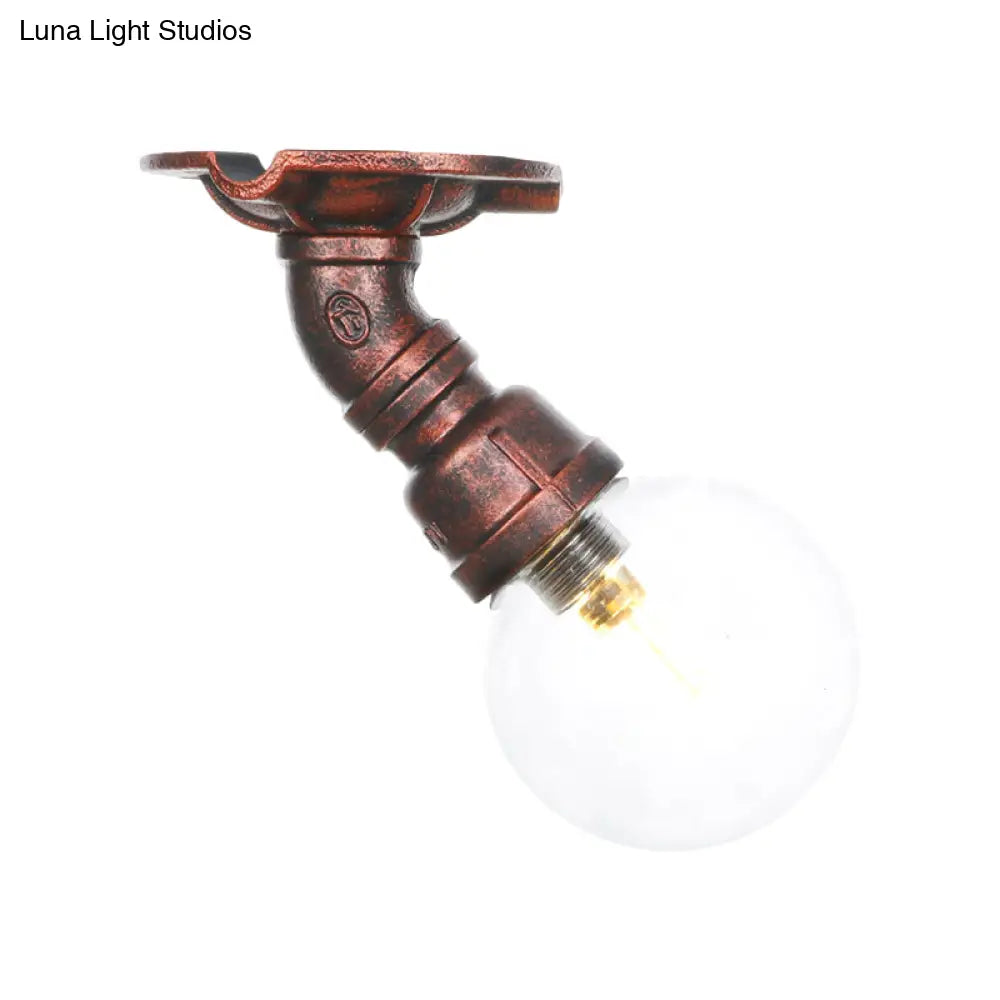 Industrial Globe Clear Glass Led Ceiling Light - Copper Finish