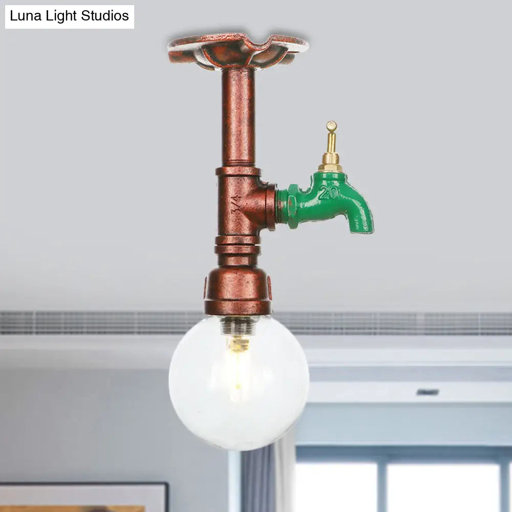 Industrial Globe Clear Glass Led Ceiling Light - Copper Finish / D