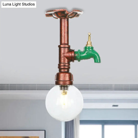 Industrial Globe Clear Glass Led Ceiling Light - Copper Finish / D