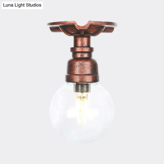 Industrial Globe Clear Glass Led Ceiling Light - Copper Finish