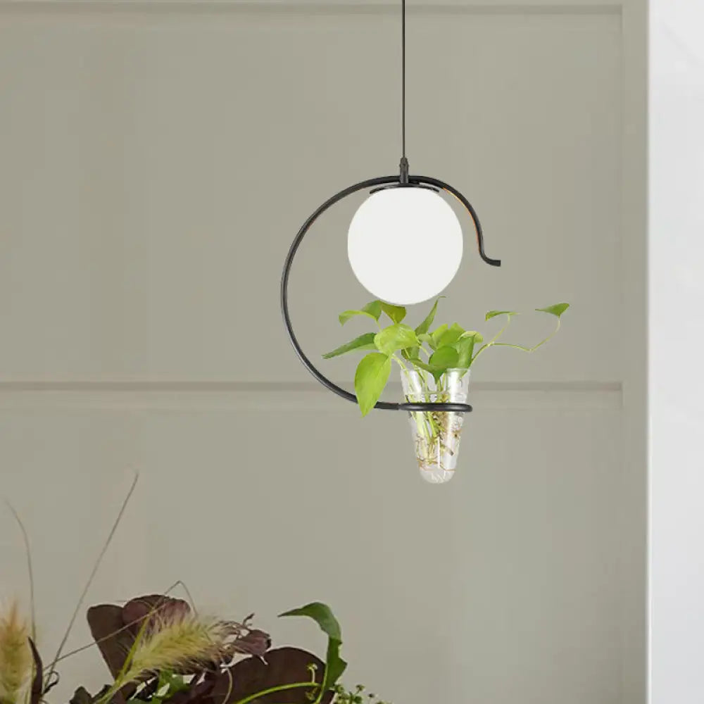 Industrial Globe Metal Pendant With Led Light In Milk White/Smoke Grey Glass - Black/Gold Suspended