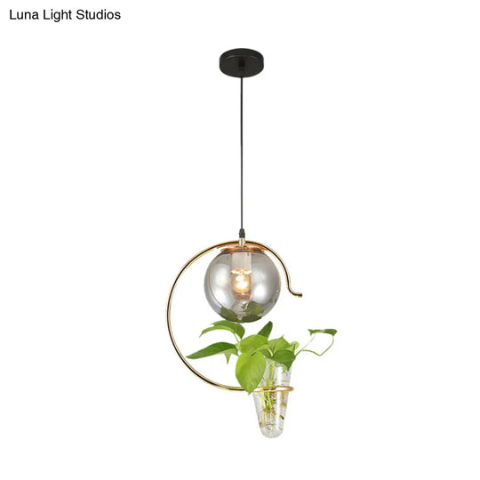 Industrial Globe Metal Pendant With Led Light In Milk White/Smoke Grey Glass - Black/Gold Suspended