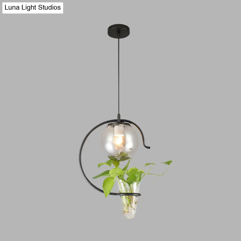 Industrial Globe Metal Pendant With Led Light In Milk White/Smoke Grey Glass - Black/Gold Suspended