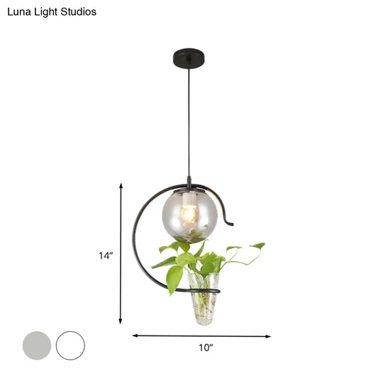 Industrial Globe Metal Pendant With Led Light In Milk White/Smoke Grey Glass - Black/Gold Suspended