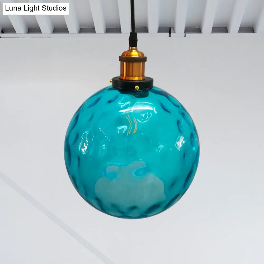 Industrial Blue Glass Pendant Light - 1-Light 8/10/12 Wide Globe Hanging Lamp / 8