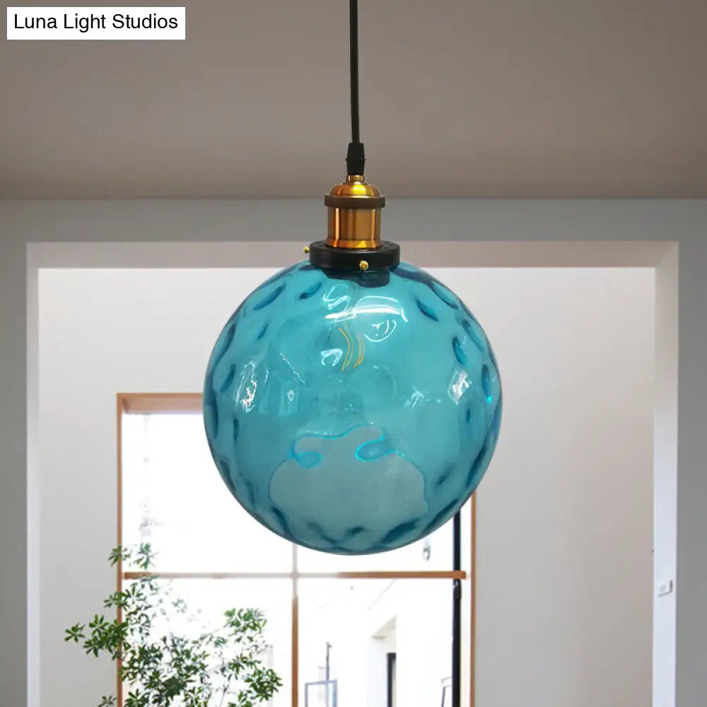 Industrial Blue Glass Pendant Light - 1-Light 8/10/12 Wide Globe Hanging Lamp