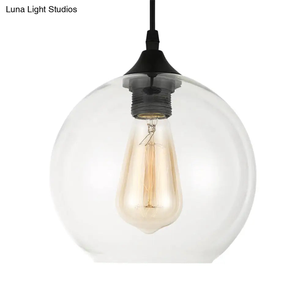 Industrial Globe Pendant Light | Wide 8/10/12 1-Light Grey/Clear Glass Black Hanging Lamp