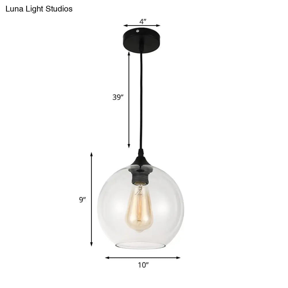 Industrial Globe Pendant Light | Wide 8/10/12 1-Light Grey/Clear Glass Black Hanging Lamp