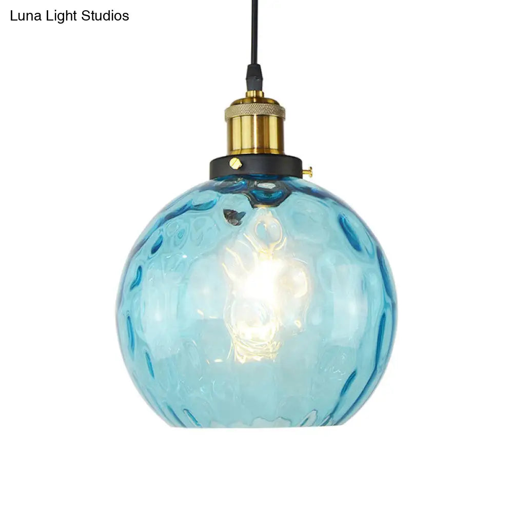 Industrial Blue Dimpled Glass Globe Pendant Light For Living Room Ceiling