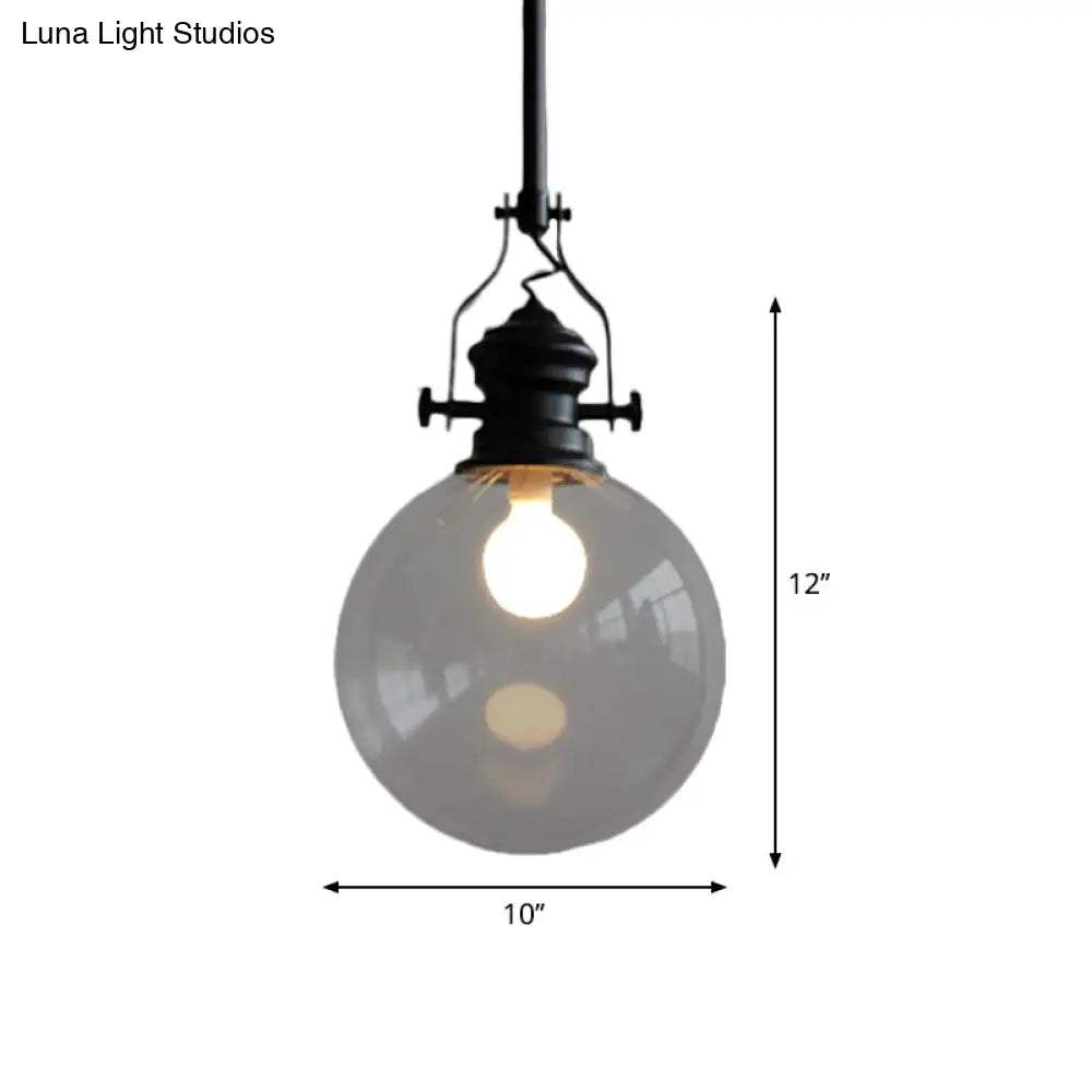 Industrial Globe Pendant Light With Clear Glass Shade In Black - 8’/10’ Single