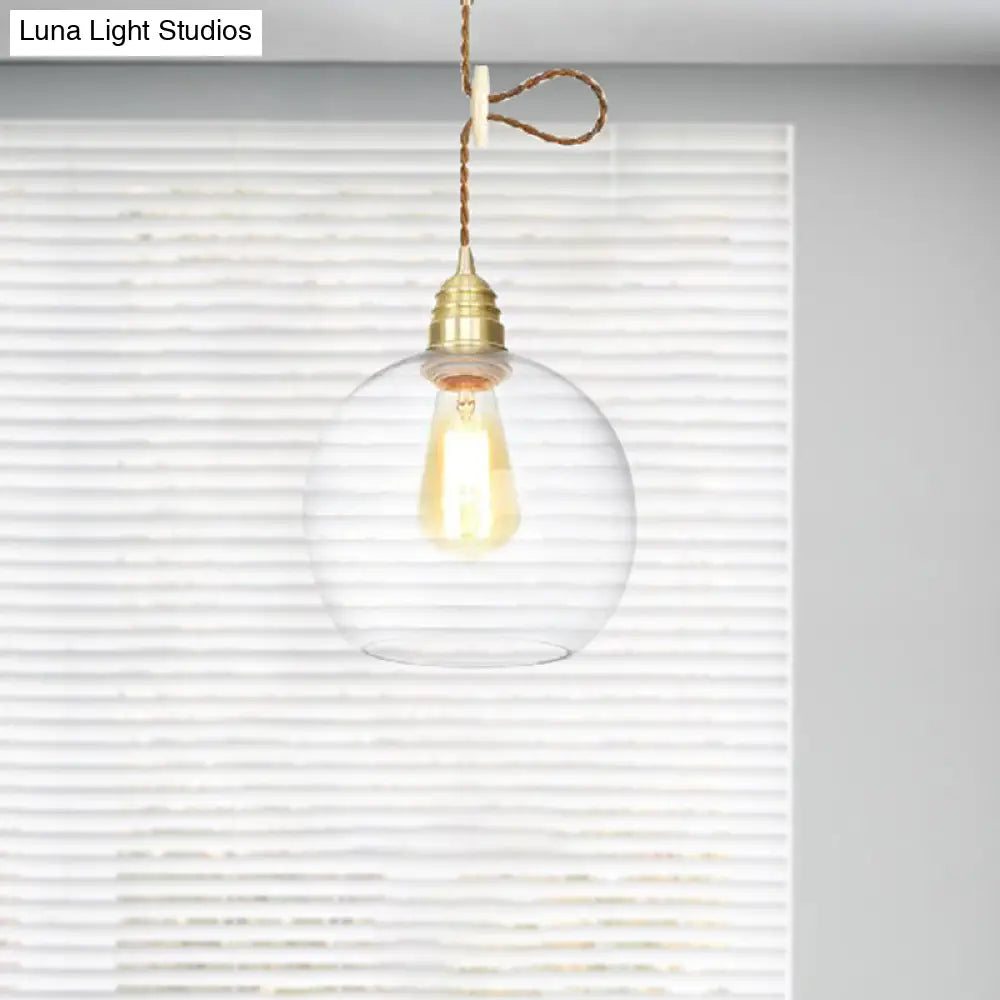 Industrial Clear Glass Globe Pendant Lighting - Brass Finish 1 Light Multiple Width Options