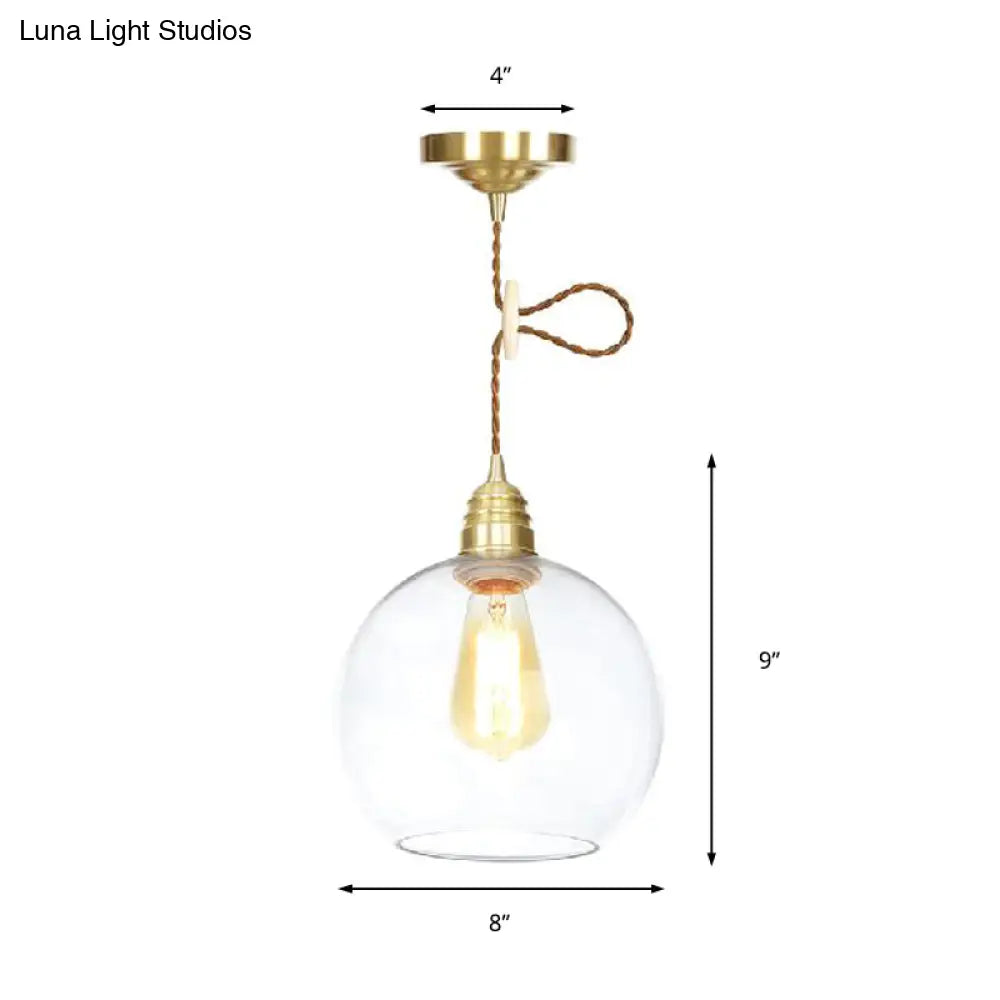 Industrial Globe Pendant Lighting - 1 Light Clear Glass Hanging Lamp In Brass 8’/10’/12’ Wide