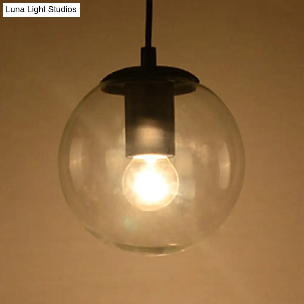 Industrial Globe Pendant Lighting - Clear Glass Hanging Ceiling Light Black/Chrome Various Widths