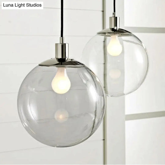 Industrial Globe Pendant Lighting - Clear Glass Hanging Ceiling Light Black/Chrome Various Widths