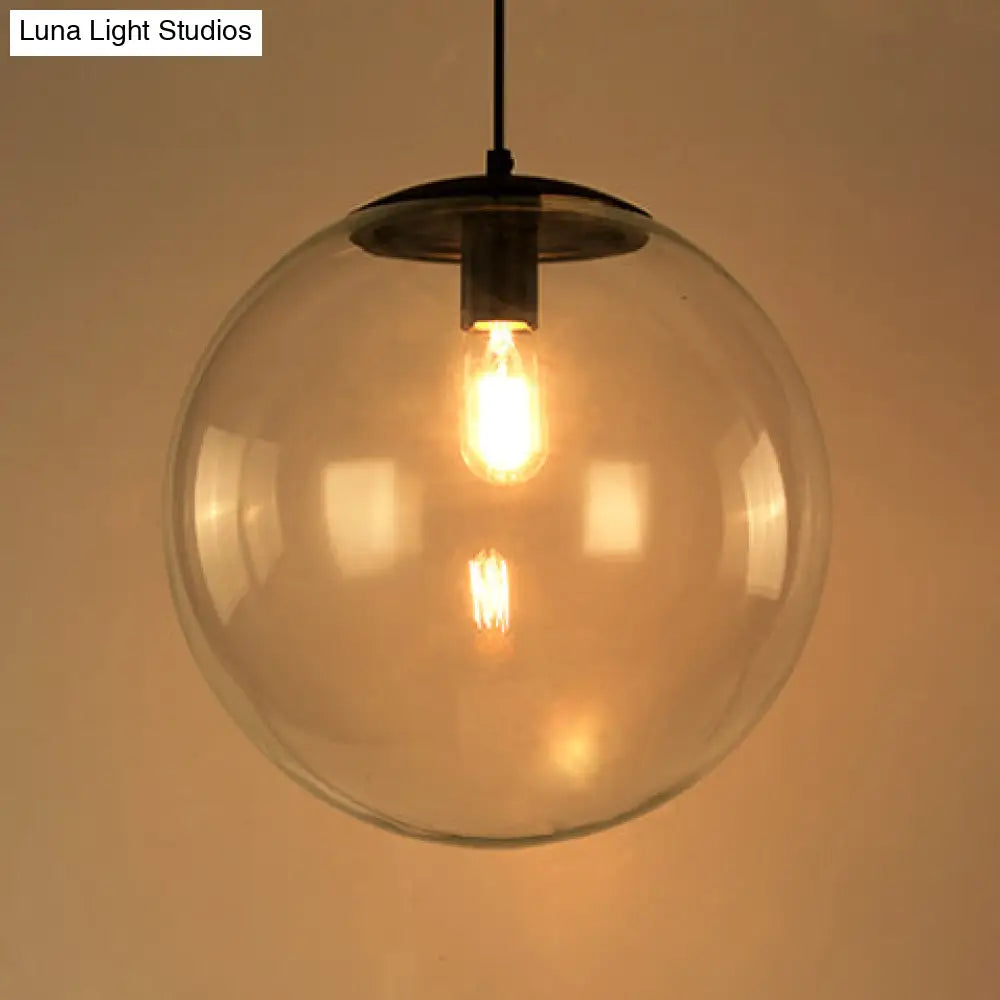 Industrial Globe Pendant Lighting - Wide 1-Light Clear Glass Ceiling Light (6’/8’/12’) Black/Chrome