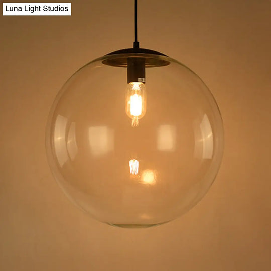 Industrial Globe Pendant Lighting - Wide 1-Light Clear Glass Ceiling Light (6’/8’/12’) Black/Chrome