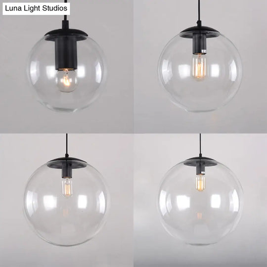 Industrial Globe Pendant Lighting - Wide 1-Light Clear Glass Ceiling Light (6’/8’/12’) Black/Chrome