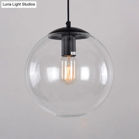 Industrial Globe Pendant Lighting - Clear Glass Hanging Ceiling Light Black/Chrome Various Widths