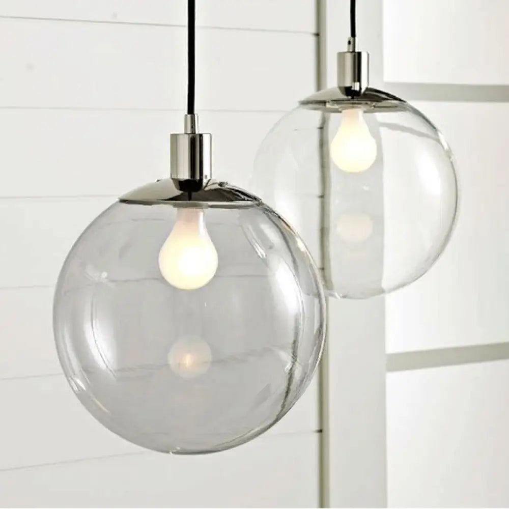 Industrial Globe Pendant Lighting - Wide 1-Light Clear Glass Ceiling Light (6’/8’/12’)