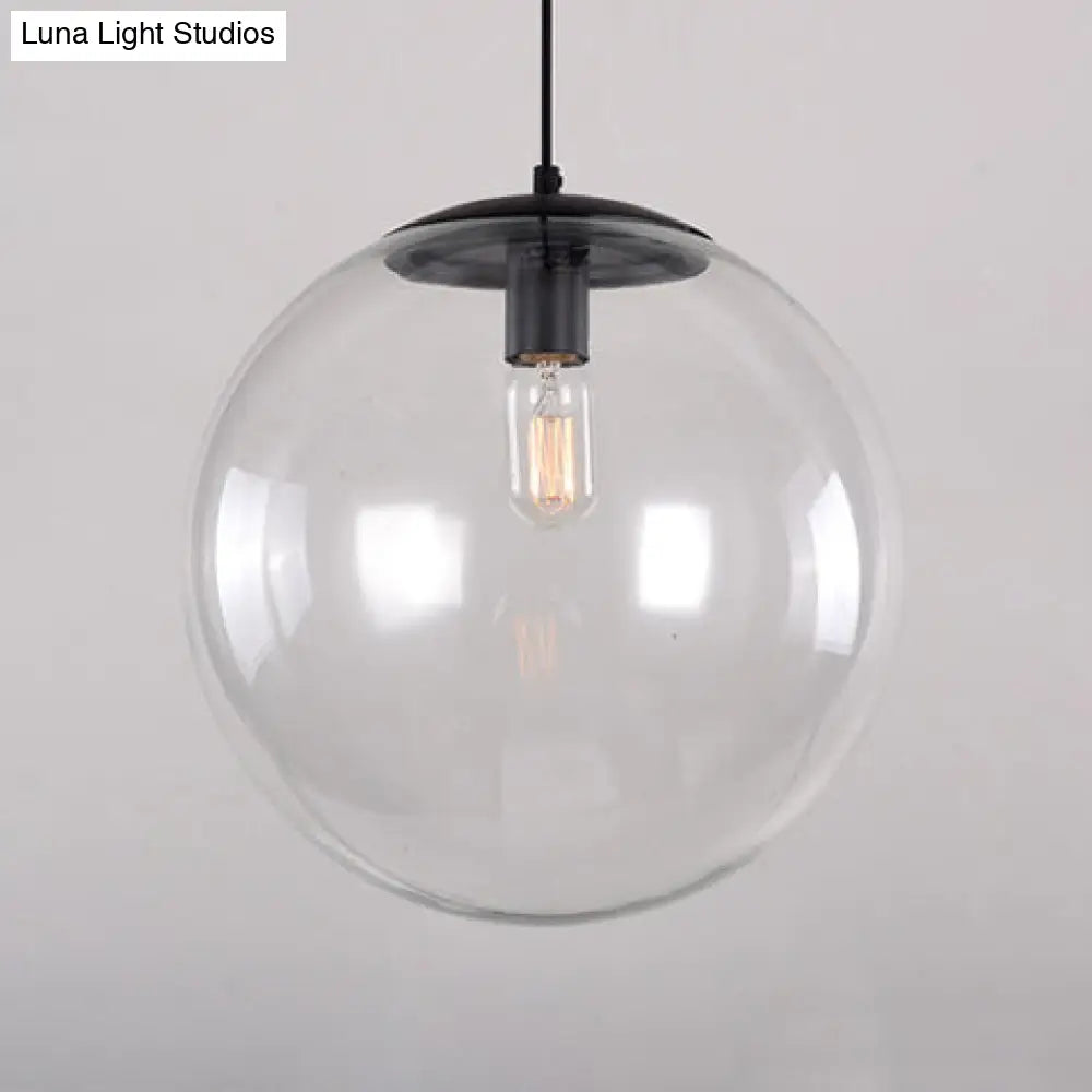 Industrial Globe Pendant Lighting - Clear Glass Hanging Ceiling Light Black/Chrome Various Widths