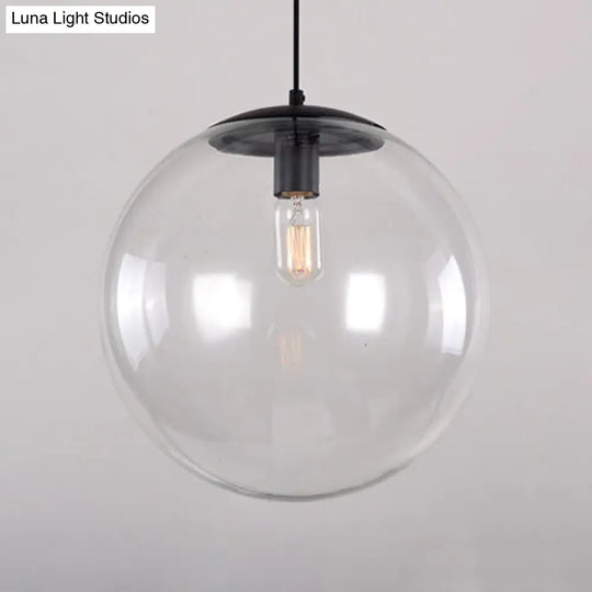 Industrial Globe Pendant Lighting - Clear Glass Hanging Ceiling Light Black/Chrome Various Widths