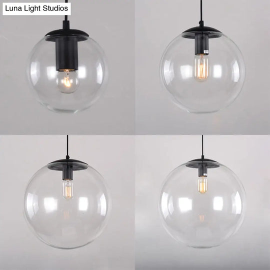 Industrial Globe Pendant Lighting - Clear Glass Hanging Ceiling Light Black/Chrome Various Widths