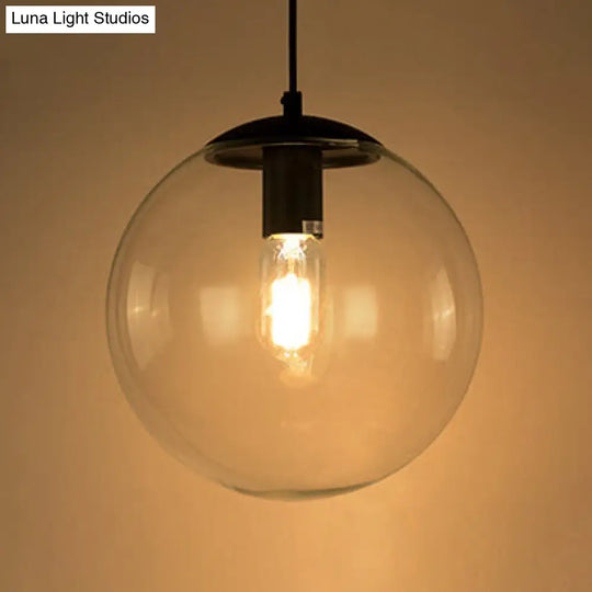 Industrial Globe Pendant Lighting - Clear Glass Hanging Ceiling Light Black/Chrome Various Widths