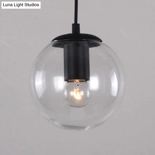 Industrial Globe Pendant Lighting - Clear Glass Hanging Ceiling Light Black/Chrome Various Widths